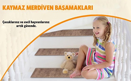 Glary Home GH39A-GRYB-GRY1 Üçgen Desenli Kaydırmaz Tabanlı 1'li Merdiven Halısı - Gri/Siyah