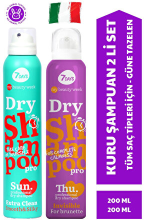 7DAYS Pürüzsüz-İpeksi Saçlar için Kuru Şampuan Ekstra Temiz &Görünmez(Koyu Saçlarda) 2'li Set
