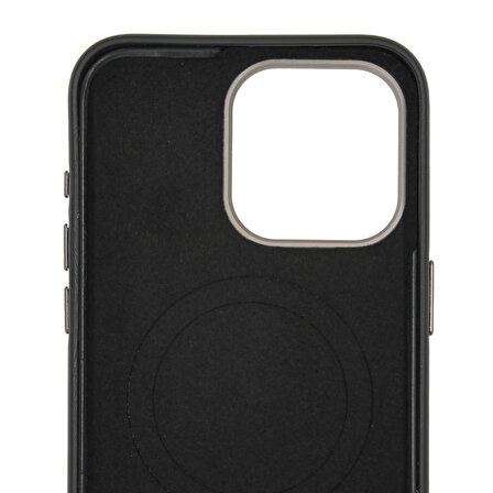 iPhone 15 Pro Max Cess Kılıf Gizli MagSafe Şarj Destekli Kamera Korumalı Deri Süet Kaplama Kılıf
