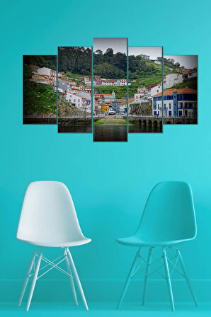 Asturias Şehir Manzaralı - 5 Parçalı Kanvas Tablo