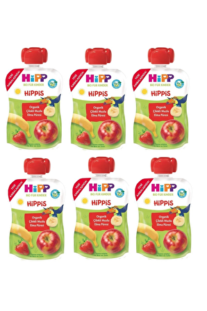 Hipp Organik Çilekli Muzlu Elmalı Meyve Püresi 100 gr x 6 Adet