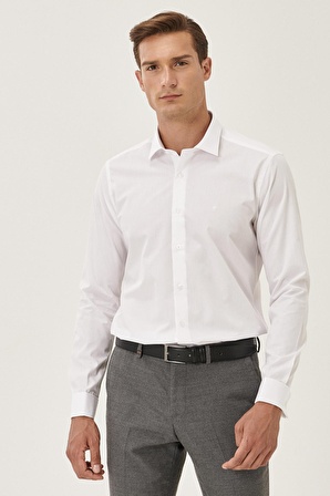 Erkek Beyaz Ütülemesi Kolay Slim Fit Dar Kesim Klasik Yaka Pamuklu Gömlek