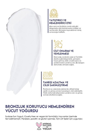 SunBae Sun Yogurt Bronzluk Koruyucu Nemlendiren Vücut Yoğurdu 100ml Aloe Vera Pantenol Calendula Centella