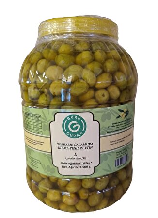 Guru Gurme Doğal Salamura Kırma Yeşil Zeytin 3500 Gr