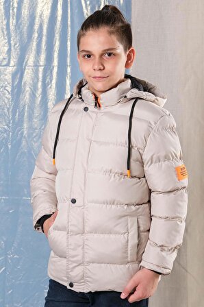 Designed Kapüşonlu İçi Polar Astarlı Erkek Çocuk Şişme Mont
