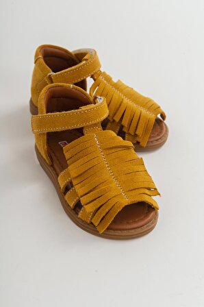 Mnpc Kız Çocuk Sarı Deri Ortopedik Destekli Çocuk Sandalet