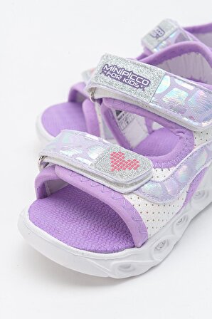 mnpc Kız Çocuk Beyaz-Lila Işıklı Anatomik Hafif Spor Sandalet