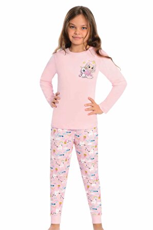 Little Frog Açık Pembe Uzun Kollu Paça Bantlı Kız Çocuk  Pijama Takımı