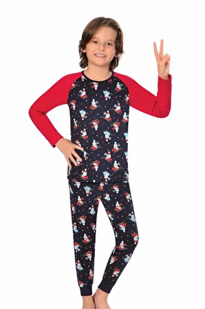 Little Frog Kırmızı Uzun Kollu Paça Bantlı Erkek Çocuk Pijama Takımı