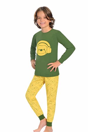 Little Frog Yeşil Uzun Kollu Paça Bantlı Erkek Çocuk Pijama Takımı