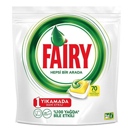 Fairy Hepsi Bir Arada Limon Kokulu 70 Yıkama Tablet Bulaşık Makinesi Deterjanı 70 Adet 