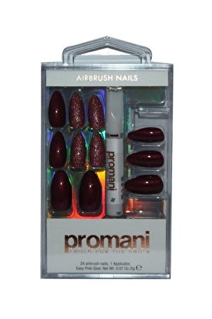 Promani PR-5660 Bordo Simli Pembe Takma Tırnak Seti