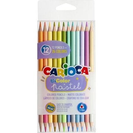 Carioca Pastel Renk Kuru Boya Kalem Çift Taraflı 12'li (24 Renk)