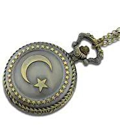 Köstekli Cep Saati Ouartz Ayyıldız Türk Bayrağı Tasarımlı Zincirli Cep Saati