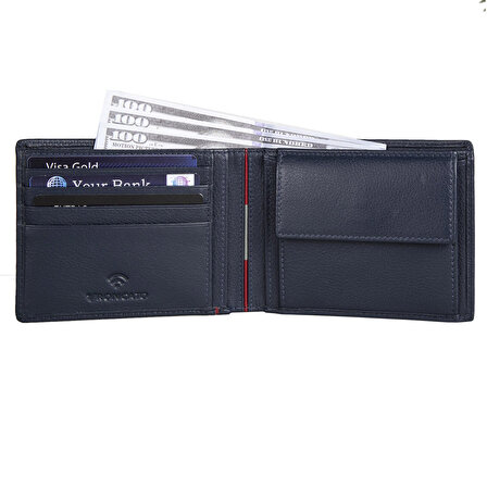 Erkek Cüzdan & Kartlık 41263323 Roncato Boston Small Horizontal Wallet With Coins Pocket Navy Blue