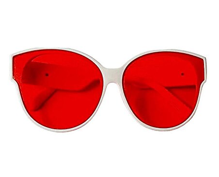 UV 400 Filtreli Kadın Beyaz Çerçeveli Kırmızı Camlı Güneş Gözlüğü