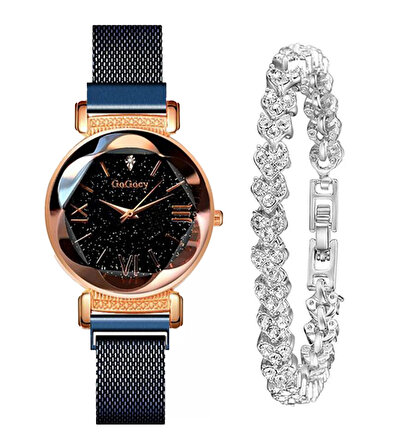 Gogoey Kadın Kol Saati + Gümüş Bileklik Moda Şık Trend Bayan Saat Rose GS4417RM
