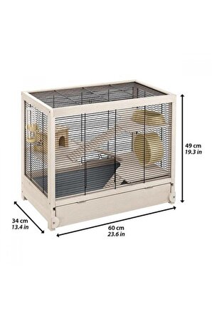 Ferplast Hamsterville Ahşap Detaylı Hamster Kafesi 60x34x49 Cm