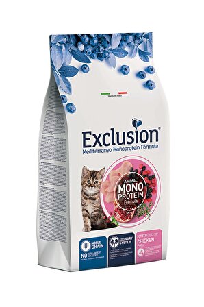 Exclusion Monoprotein Tavuklu Narlı ve Yaban Mersinli Düşük Tahıllı Yavru Kedi Maması 1,5 Kg