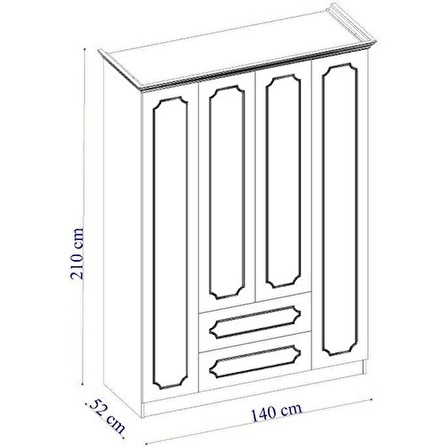 İPEK MOBİLYA DOLAP 4 KAPILI 2 ÇEKMECELİ 140cm