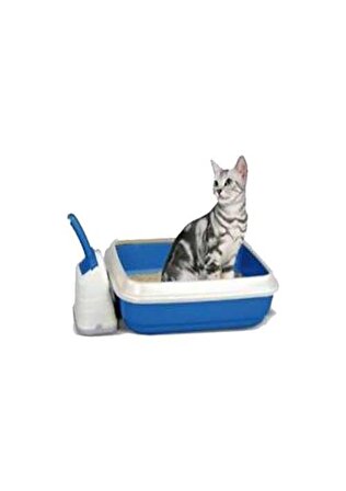 Imac Duo Açık Kedi Tuvalet Kabı ve Kürek Mavi / BEYAZ 
