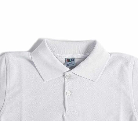 Beyaz Kısa Kol Düz Yakalı 6-16 Yaş Çocuk Okul Lakos Tişört T-shirt - 80238-Beyaz