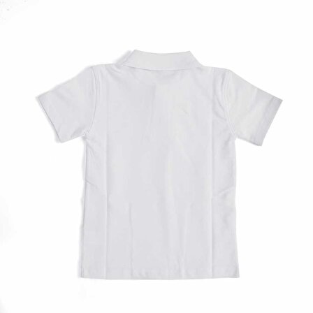 Beyaz Kısa Kol Düz Yakalı 6-16 Yaş Çocuk Okul Lakos Tişört T-shirt - 80238-Beyaz