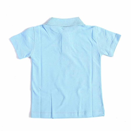 Mavi Kısa Kol Düz Yakalı 6-16 Yaş Çocuk Okul Lakos Tişört T-shirt - 80238-Mavi