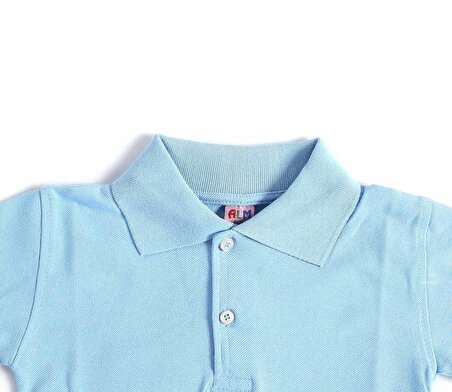 Mavi Kısa Kol Düz Yakalı 6-16 Yaş Çocuk Okul Lakos Tişört T-shirt - 80238-Mavi