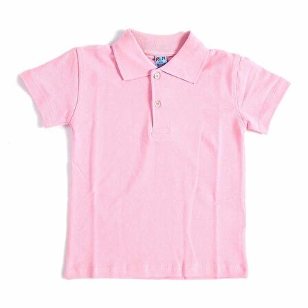 Pembe Kısa Kol Düz Yakalı 6-16 Yaş Çocuk Okul Lakos Tişört T-shirt - 80238-Pembe