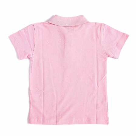 Pembe Kısa Kol Düz Yakalı 6-16 Yaş Çocuk Okul Lakos Tişört T-shirt - 80238-Pembe