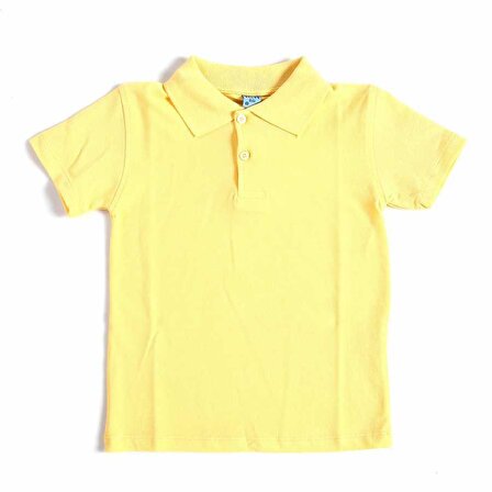 Sarı Kısa Kol Düz Yakalı 6-16 Yaş Çocuk Okul Lakos Tişört T-shirt - 80238-Sarı