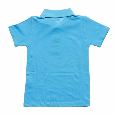 Turkuaz Kısa Kol Düz Yakalı 6-16 Yaş Çocuk Okul Lakos Tişört T-shirt - 80238-Turkuaz