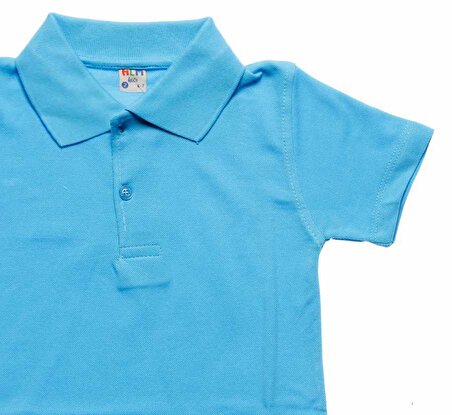 Turkuaz Kısa Kol Düz Yakalı 6-16 Yaş Çocuk Okul Lakos Tişört T-shirt - 80238-Turkuaz