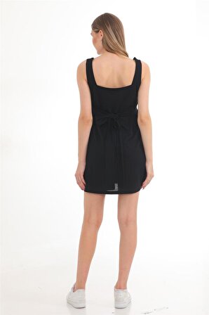 Kadın Krep Kemer Detaylı Mini Elbise-Siyah