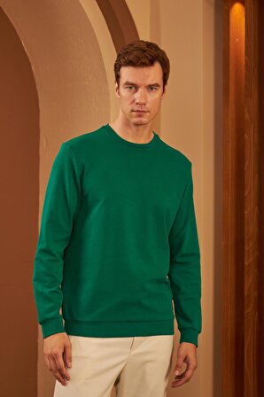 Erkek Comfort Fit Basic Düz Sweatshirt Yeşil MARS26