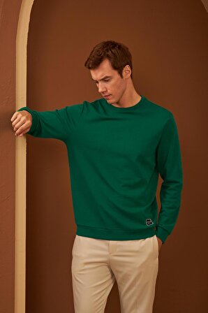 Erkek Comfort Fit Basic Düz Sweatshirt Yeşil MARS26