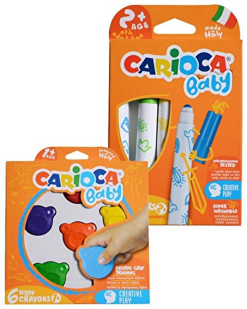 Carioca Teddy Şekilli Mum Boya ve Carioca Baby Marker 2 Adet Boyama Seti