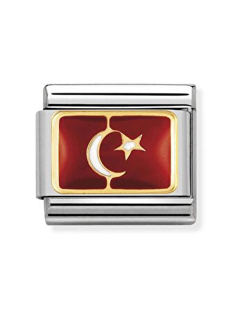 Composable Classic Dekoratif Link - Bayraklar Avrupa - Türkiye - (20 TURKEY) 18K Altın
