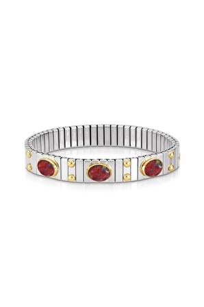 Extensıon Bracelet (m) In Stainless Steel With 18k Gold And 3 Stones (008_red Opal)