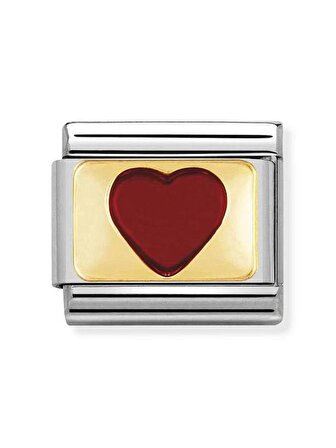 Composable Classic Dekoratif Link - Plakalar - kırmızı kalp - (33 Red heart) 18K Altın