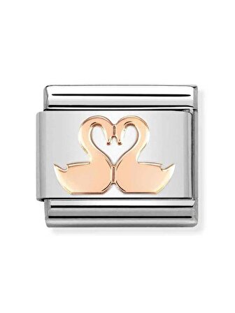 Composable Classic Dekoratif Link - Semboller - Kalp Kuğu - (40 Swans) 9K Rose Altın
