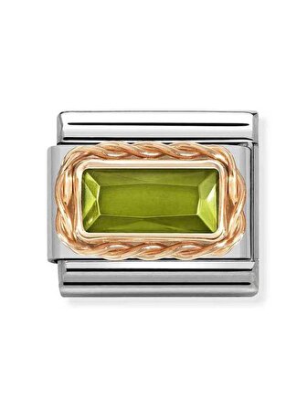 Composable Classic Dekoratif Link - Yüzey İşlemeli Baget - Peridot yeşili -  9K Rose Altın