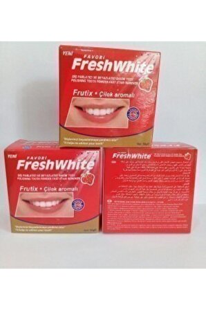 Fresh White Diş Parlatıcı Ve Beyazlatıcı Bakım Tozu Çilek Aromalı 50g-3'lü