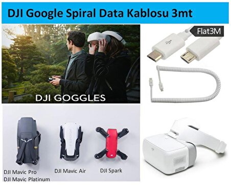 DJI Google Veri ve Şarj Kablosu 3mt USB 2.0 Spiral Coiled Kablosu Mikro 5pin 