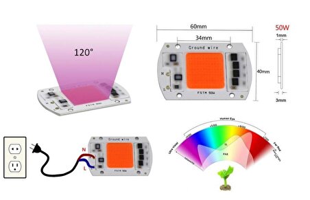 Tam Spektrum 380-840nm UV LED COB Topraksız Tarım Bitki Büyütme 50W 220V 