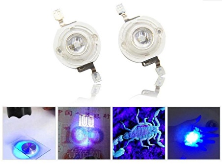 3W UV Boncuk Power Led 365-370nm 2-3 lumen 700 mAh 45 Mil 3.4-3.8V 