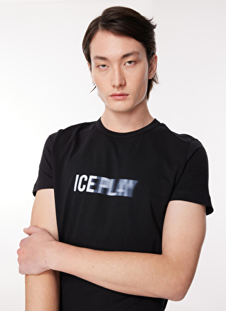 İce Play Bisiklet Yaka Düz Siyah Erkek T-Shirt 23IU1M0F013P400_T-SHIRT JERSEY