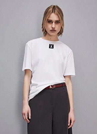 Patrizia Pepe Yuvarlak Yaka Düz Beyaz Kadın T-Shirt 8M1612