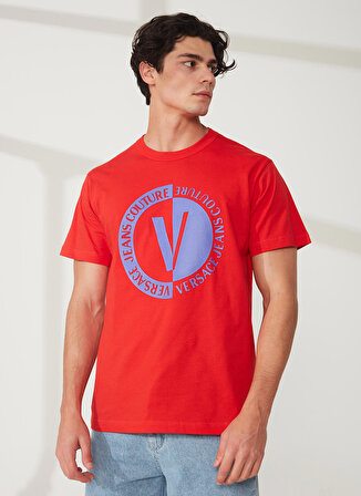 Versace Jeans Couture Bisiklet Yaka Kırmızı Erkek T-Shirt 74GAHI07CJ00I521
